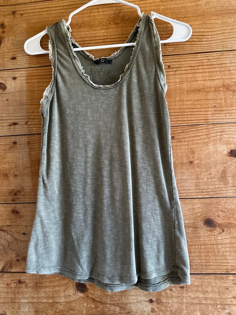 No Brand Olive Green Tank with Frayed Hem